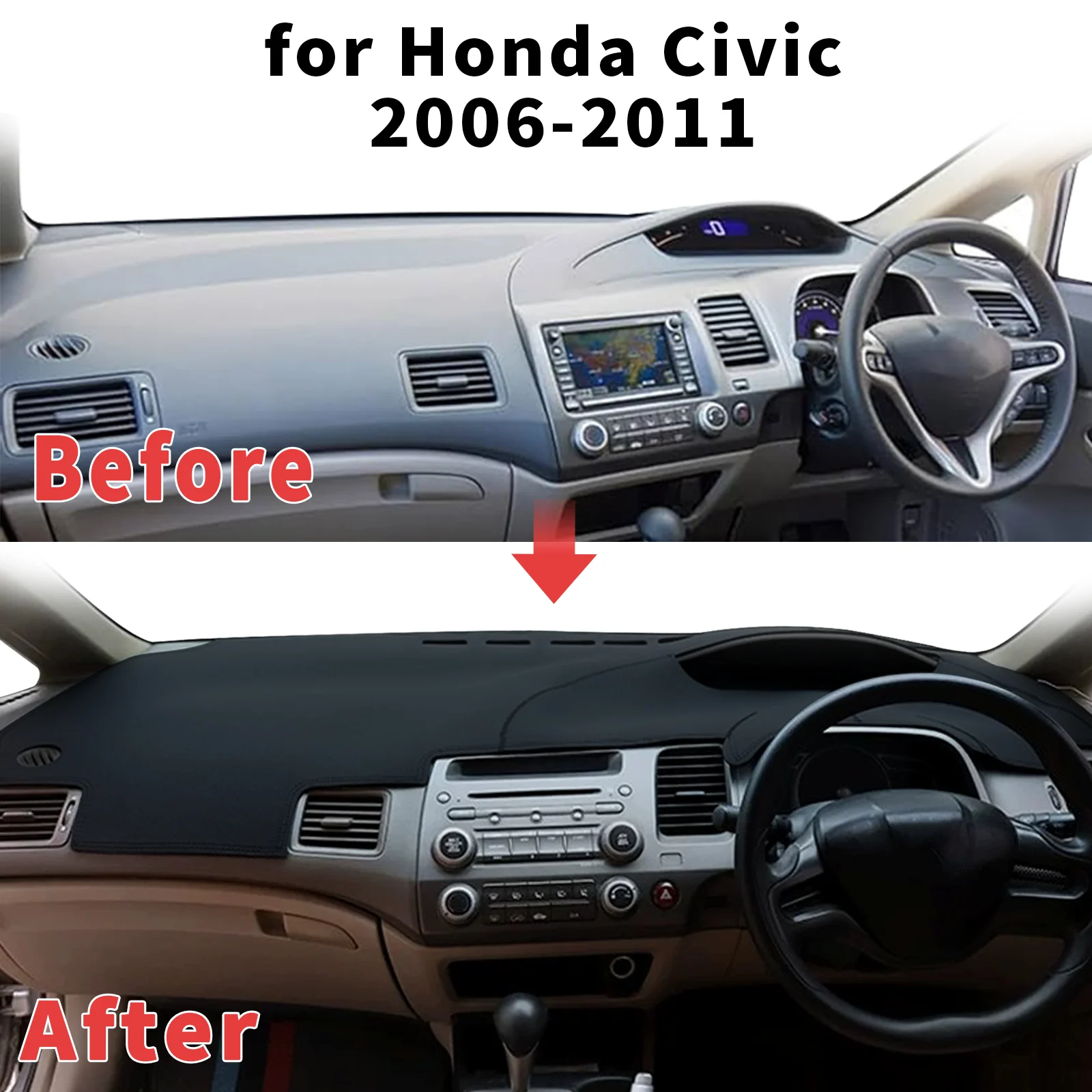 for Honda Civic 2006-2011 8th Dashboard Cover Sun Shade Protector Dashmat Anti-Glare UV Block Carpet Mat Automotive Dash Mat