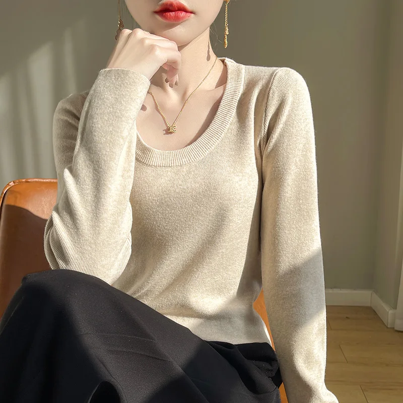 سترة نسائية بقصة ضيقة برقبة دائرية ، بأكمام طويلة ، سترة فضفاضة رقيقة ، أحادية اللون ، موضة أوائل الخريف ، جديدة ، HY135 #2