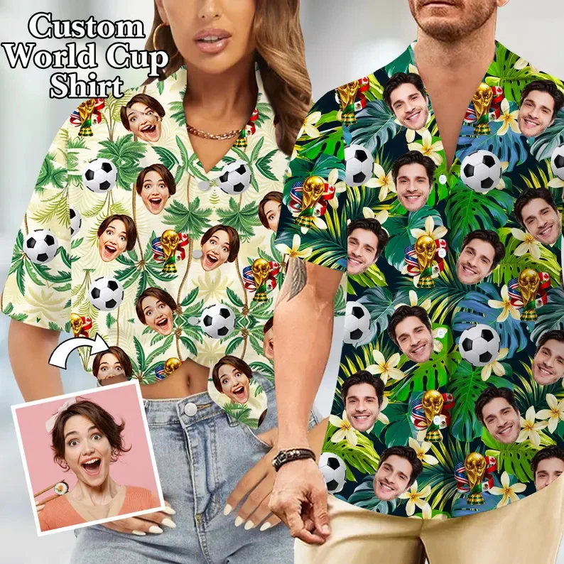 

Custom Face Football Hawaiian Shirt For Men Personalized Soccer Football Print Short Sleeve Button Down Beach Shirt For Fans