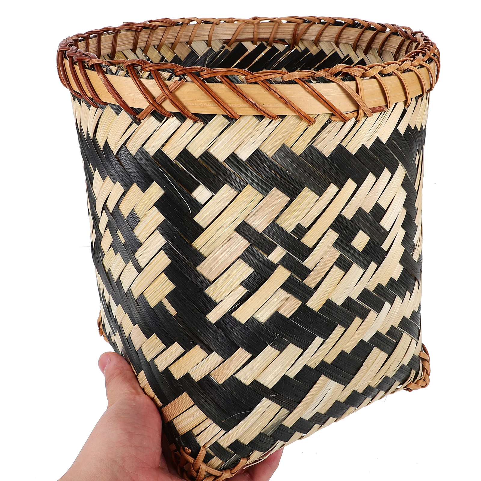 

2Pcs Woven Bamboo Waste Basket Large Mouth Storage Bin for Bedroom Living Room Bathroom Decorative Home Organization Solution