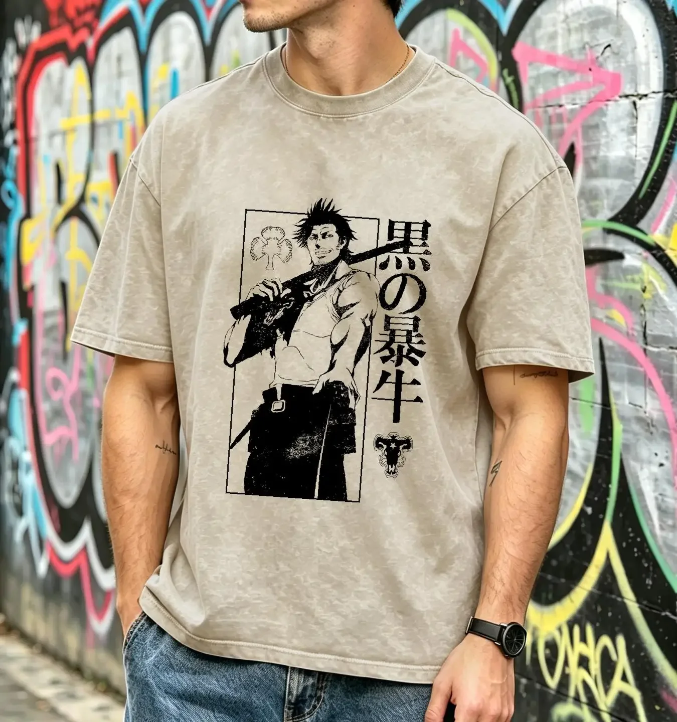 washed T Shirt Black Clover Mens Yami Sukehiro White Stance Image long or short sleeves vintage Washed Soft Stylish homme