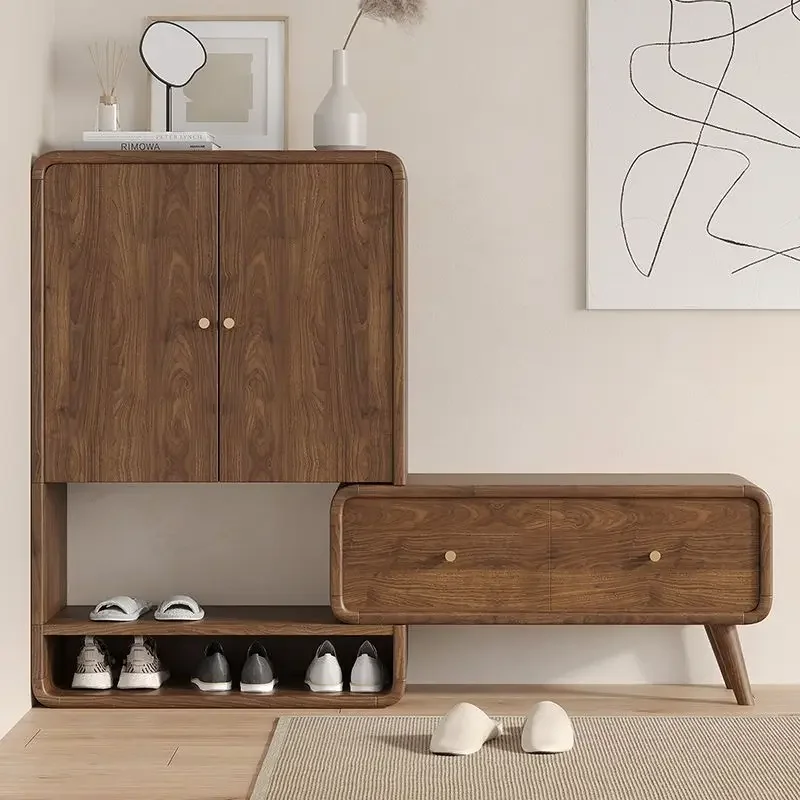 

2024 new Nordic simple shoe cabinet home door solid wood color modern entrance living room porch corner shoe change stool