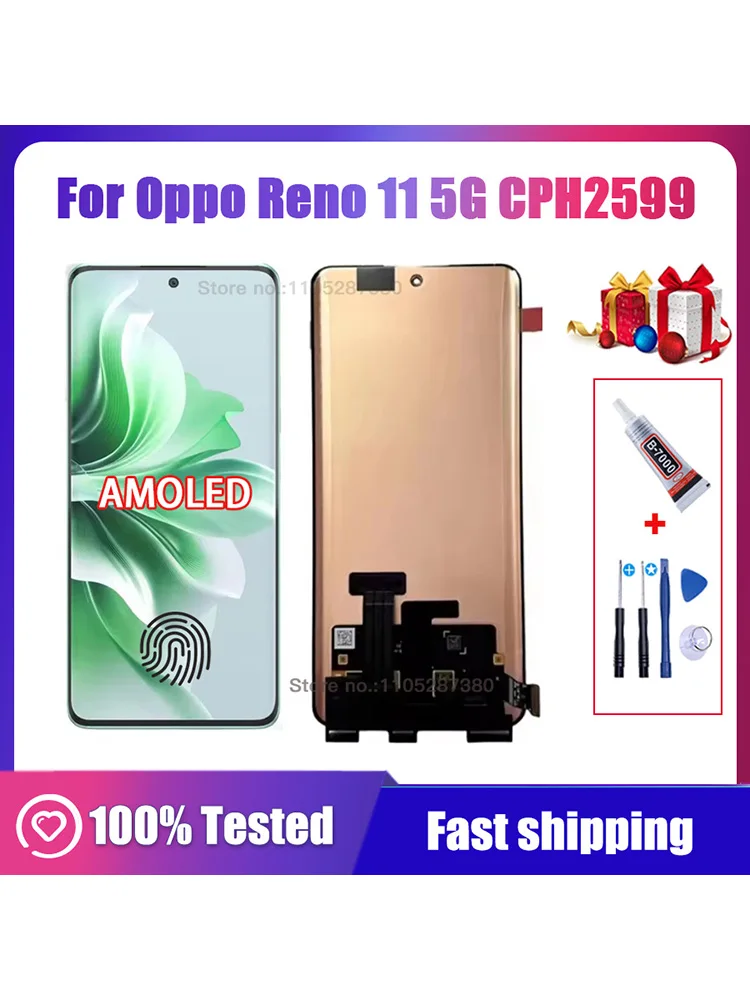 Tested AMOLED For Oppo Reno11 CPH2599 LCD Screen Reno 11 CPH2599 Display Touch For Oppo Reno 11 5G LCD Frame image 4
