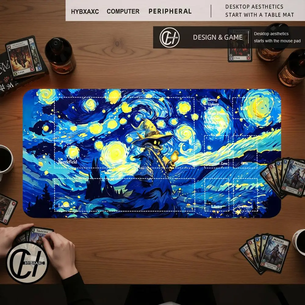 HYBXAXC Mouse Pad Artistic Starry Sky and Wizard MTG Playmat Magic Card Battle Non-Slip Durable Commander playmat tapete mag