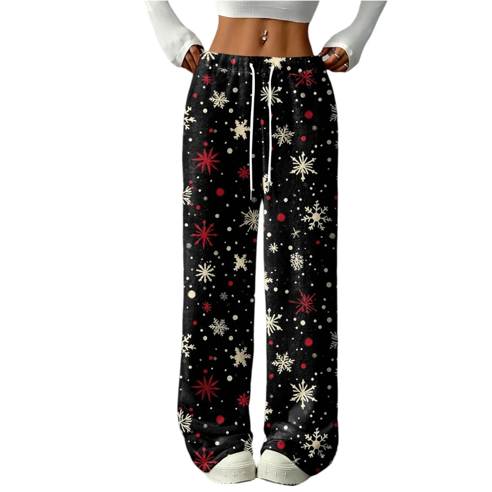 Lady Fashion Casual Christmas Tree Trousers Women Trendy Simple Cozy Smooth Breathable Pants Female Family Daily Elegant Pants