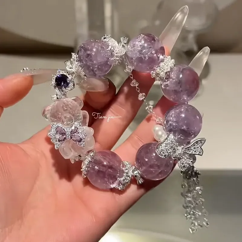 Crystal bracelet bear amethyst retro latest tassel to attract girls transfer bracelet light luxury
