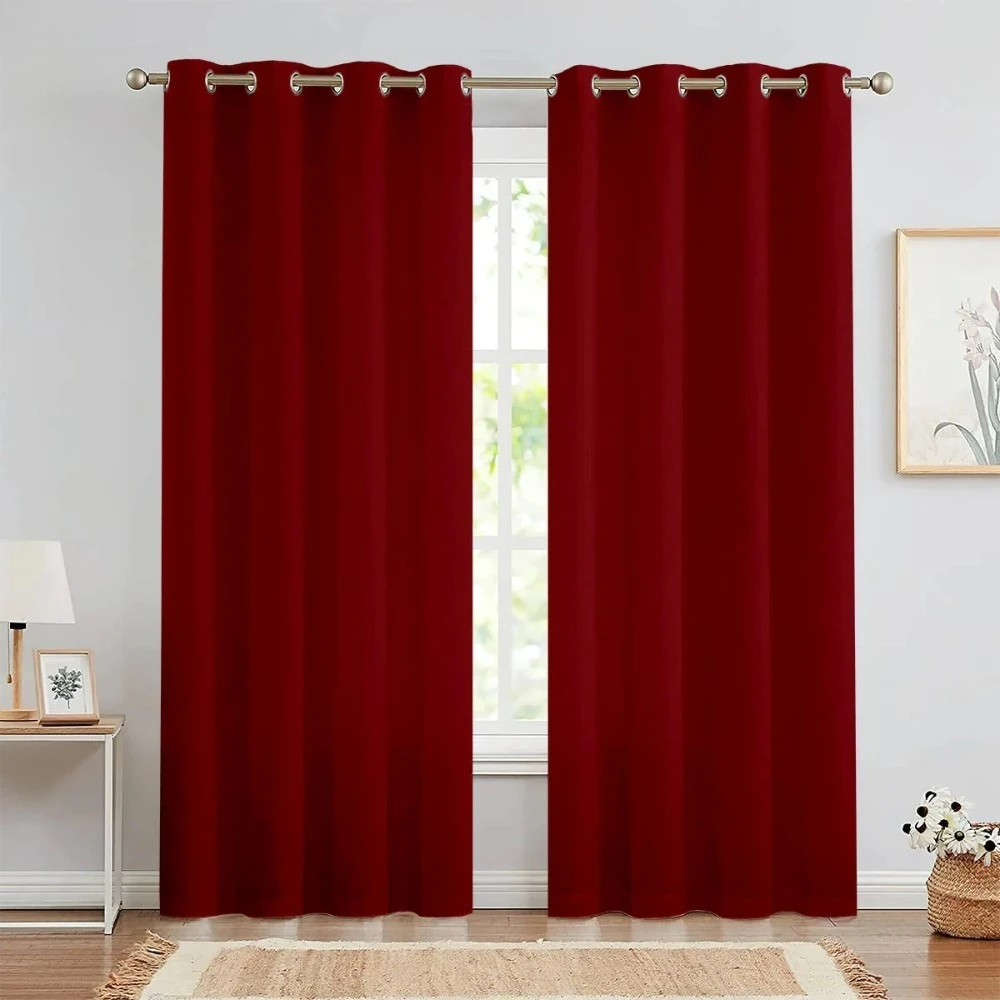 2 Pieces Solid Color Black White Red Printed Curtains Simple Style Bedroom Living Room Kitchen Study Room Decorative Curtains