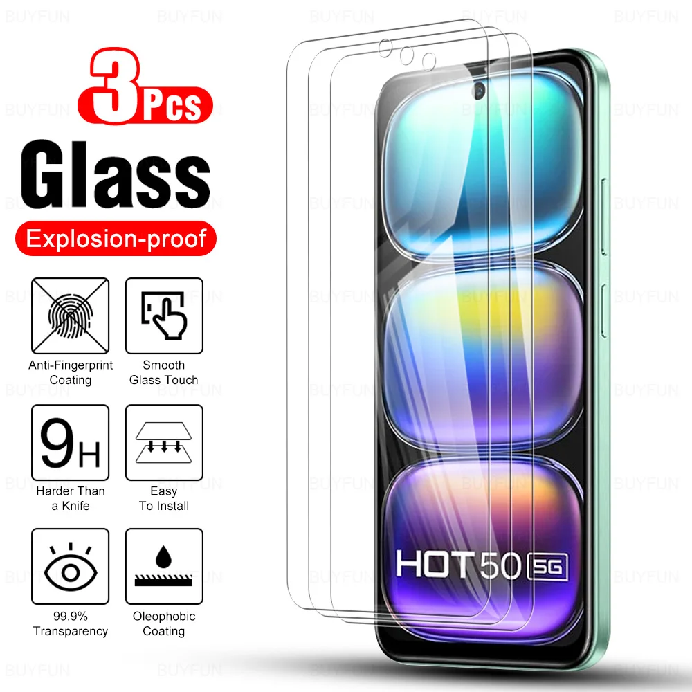 3Pcs For Infinix Hot 50 5G 2024 Clear Tempered Glass Protective Film 50i Infini Hot50 Pro 4G 50Pro Hot50pro HD Screen Protector