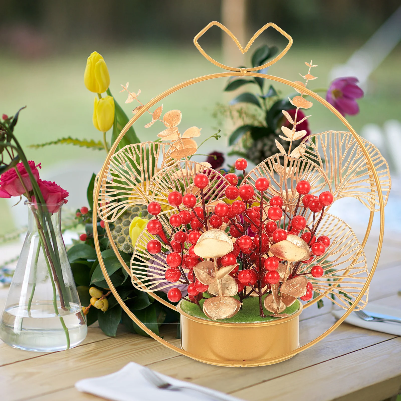 

1pcs Facai Fruit Simulated Flower Vibrant Red Artificial Berries Iron Vase Wedding Decor Table Decoration Bridal Shower Ornament