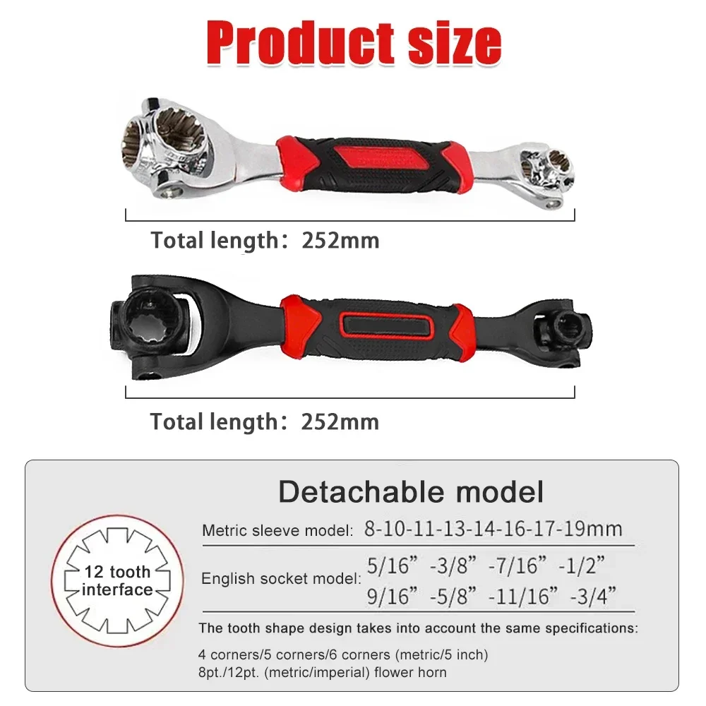 52 In 1 Multipurpose Wrench 360 Degree Rotation Ratchet Spline Bolts Sleeve Hand Tools Universial Furniture Car Repair Spanner