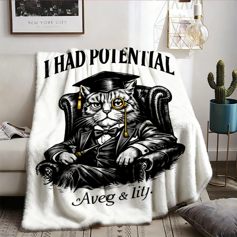 I Had Potential Cat Allegedly Dark Humor Design Flannel Blanket, Funny Sarcastic Cat Flannel Throw