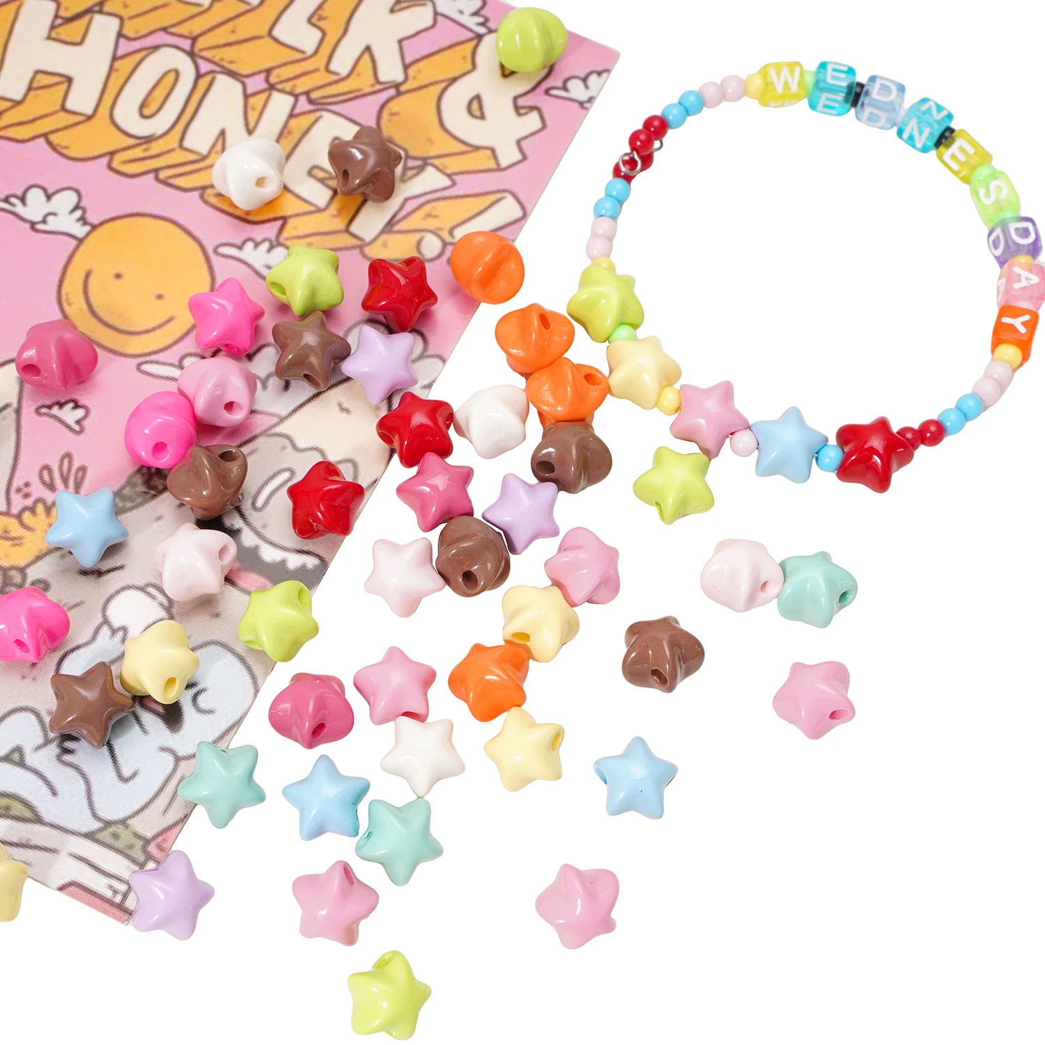 5/10Pcs Multicolour Star Acrylic Beads For Jewelry Making Loose Spacer Beads DIY Bracelet Necklace Earrings 2mm Hole Beads