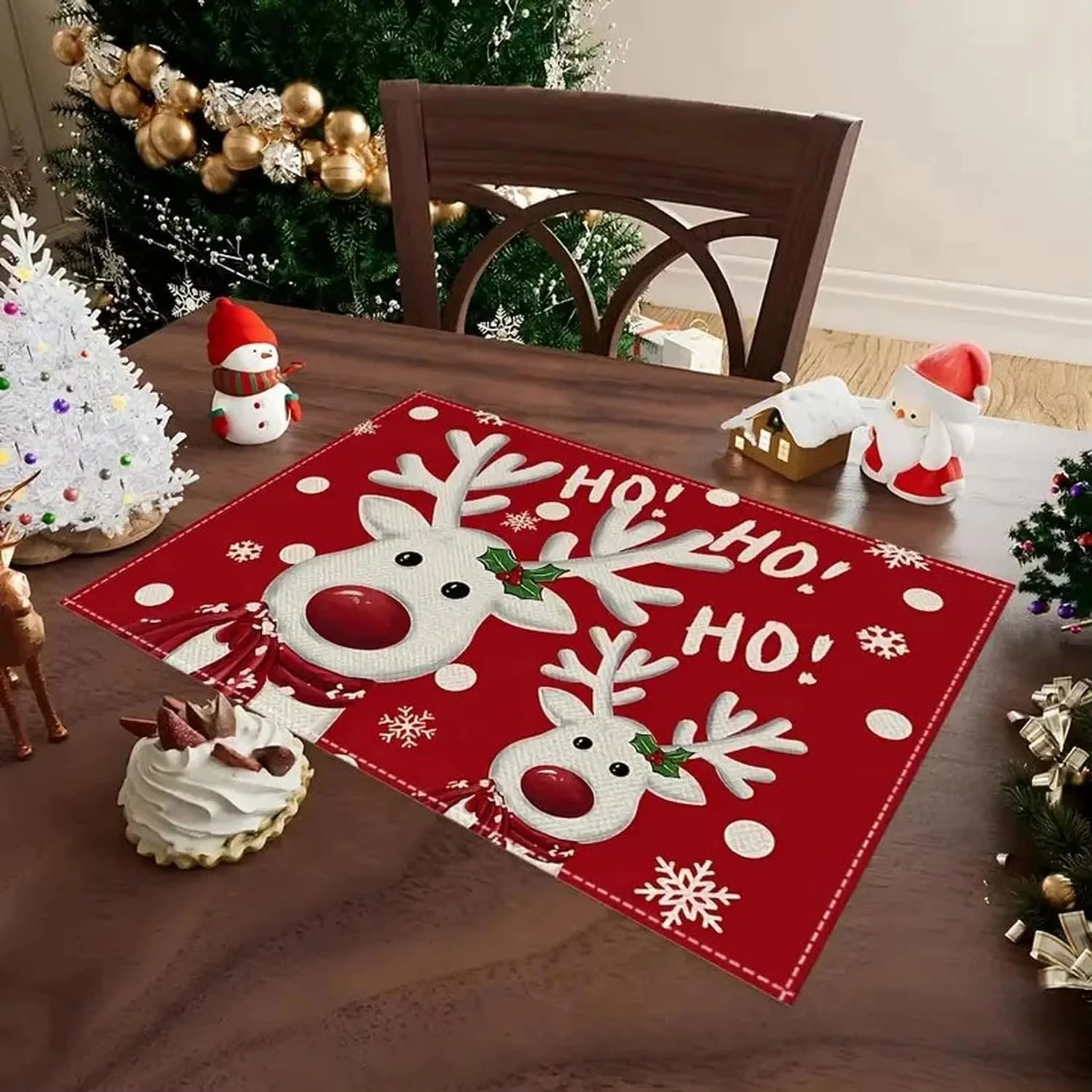 VIKAMA Weihnachts-Tischsets mit Rentier-Druck, wasserdicht, fettdicht, für Zuhause, Party, Tischsets, Küchentischdekoration