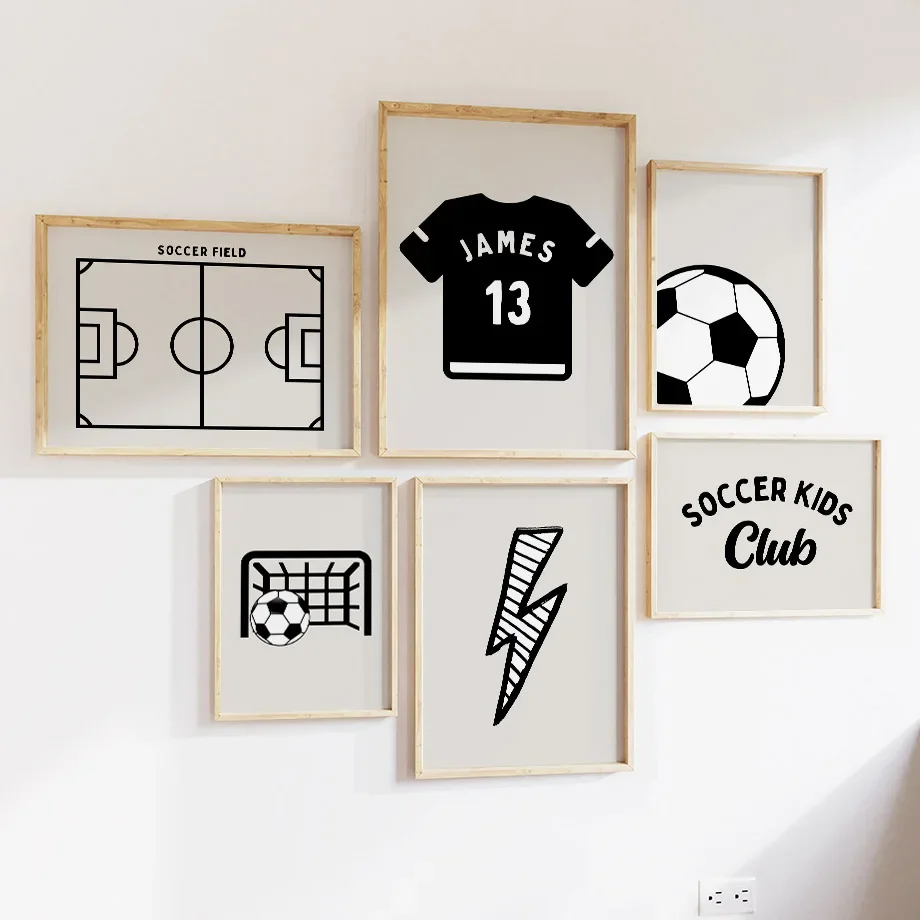 Wall Art Canvas Painting Custom Name Soccer Jersey Kids Football Club Nordic Poster Baby Boy Bedroom Decor Print Wall Pictures