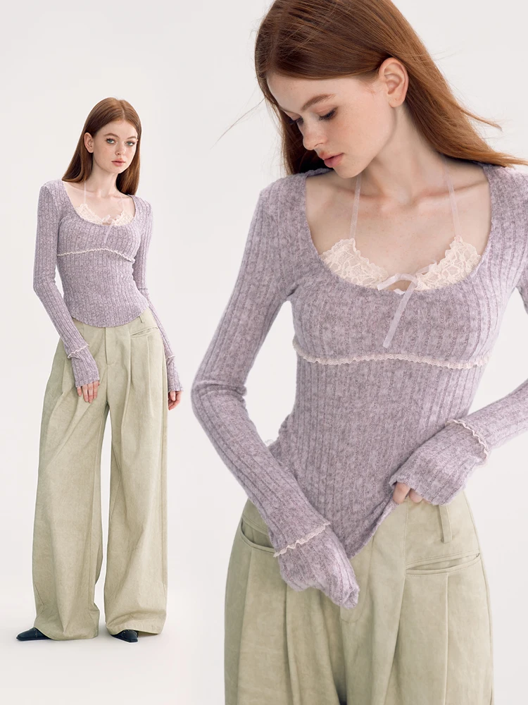 

High Quality Hot Selling Wholesale Fake Two-piece Spliced Long Sleeved T-shirt Slim Fit Versatile Base Shirt Women Harajuku Y2k