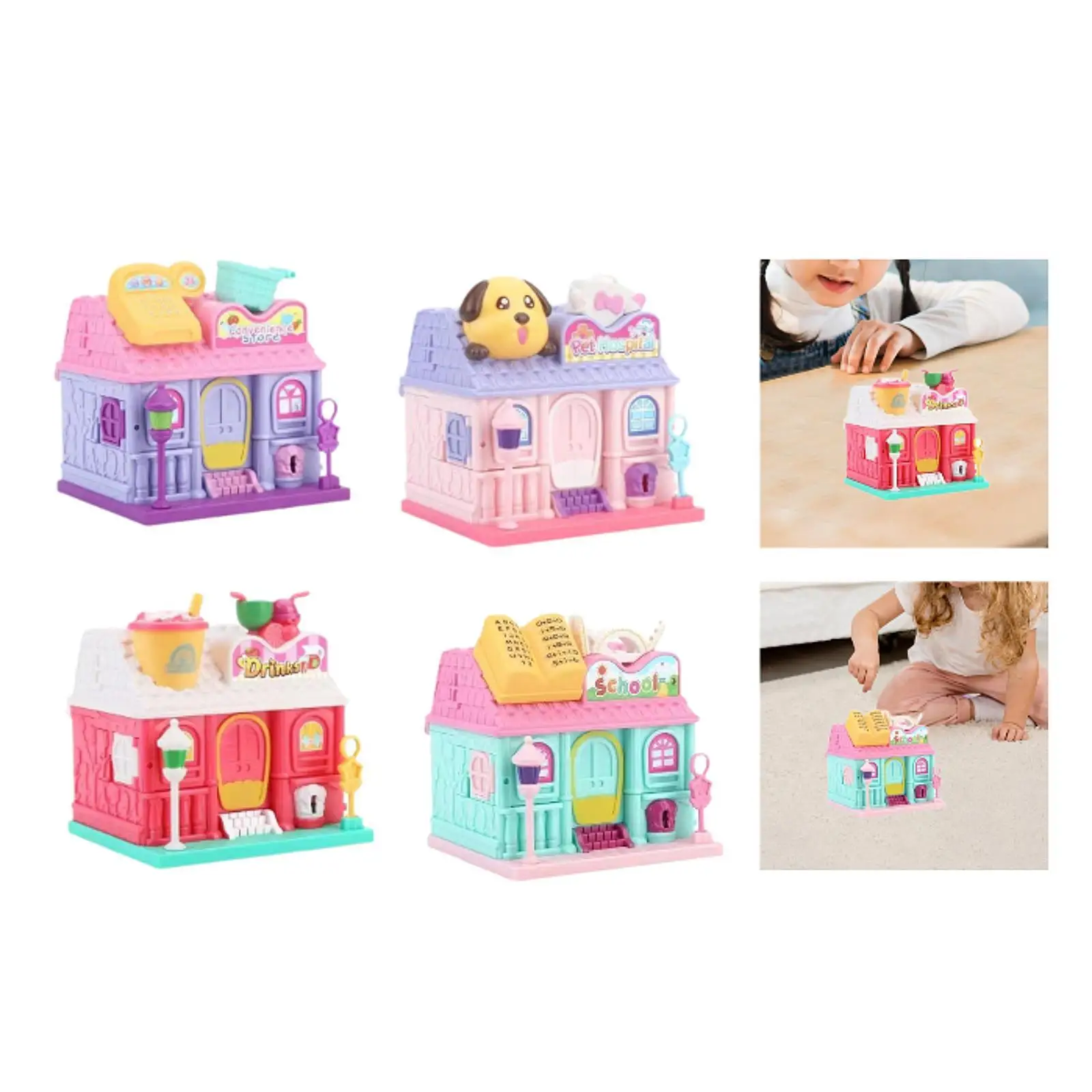 Kids Dollhouse Playset Fine Motor DIY with Figure and Furniture for Presents