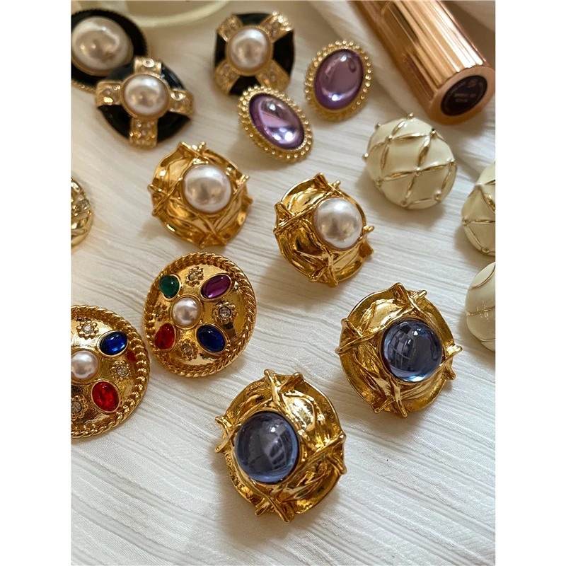 Stud Earrings Jewelry for Women Blue Vintage Gold Black