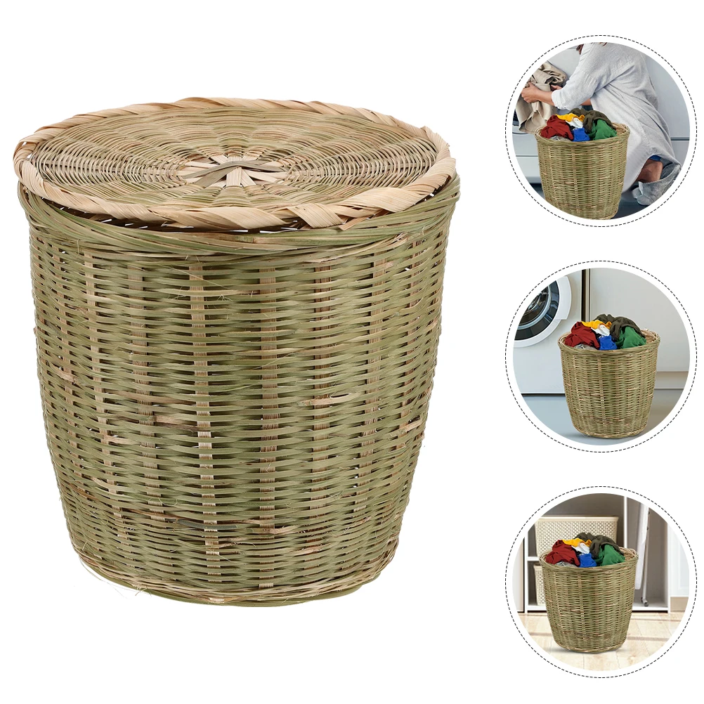 

Bamboo Woven Basket 20x20cm Storage Laundry Office Rattan Waste Bin Hamper Grocery Organizer Table Top Home Kitchen Fruit Snack