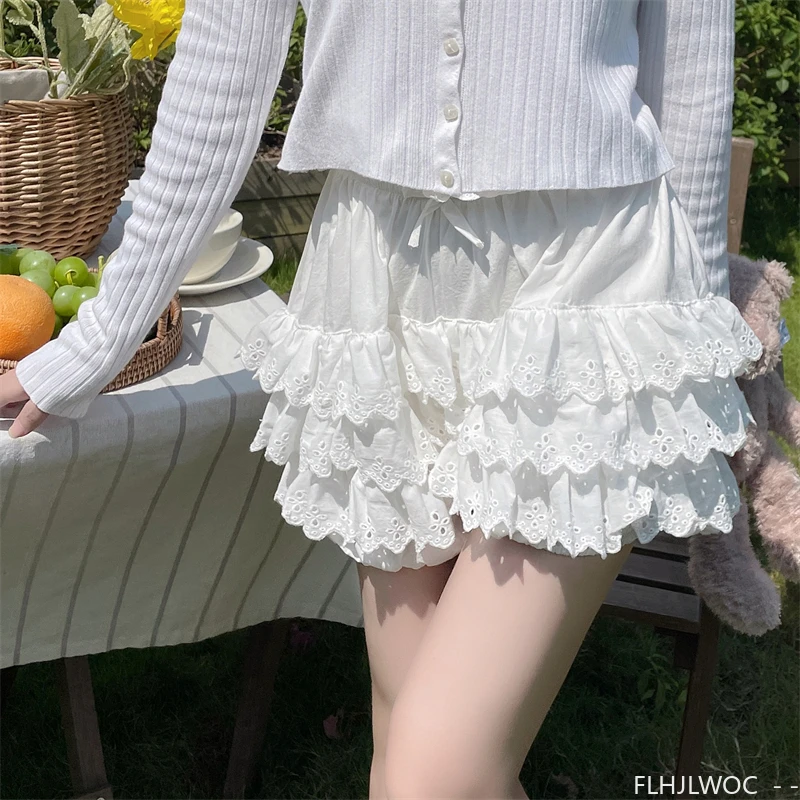 Cotton Bloomers Lolita Style Girls Cute Japan Sexy White Lace Date Princess Pink Layer Puff Shorts Ruffles Lantern Small Pants