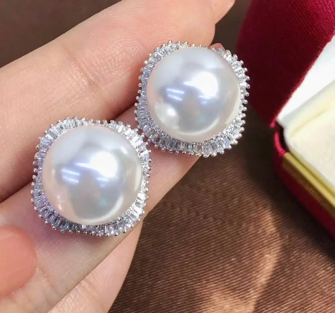 

Wholesale S925 Sterling Silver Earrings Mount Findings Settings Base Mounting Parts Accessory for 13-14mm Pearls 5 pairs/lot