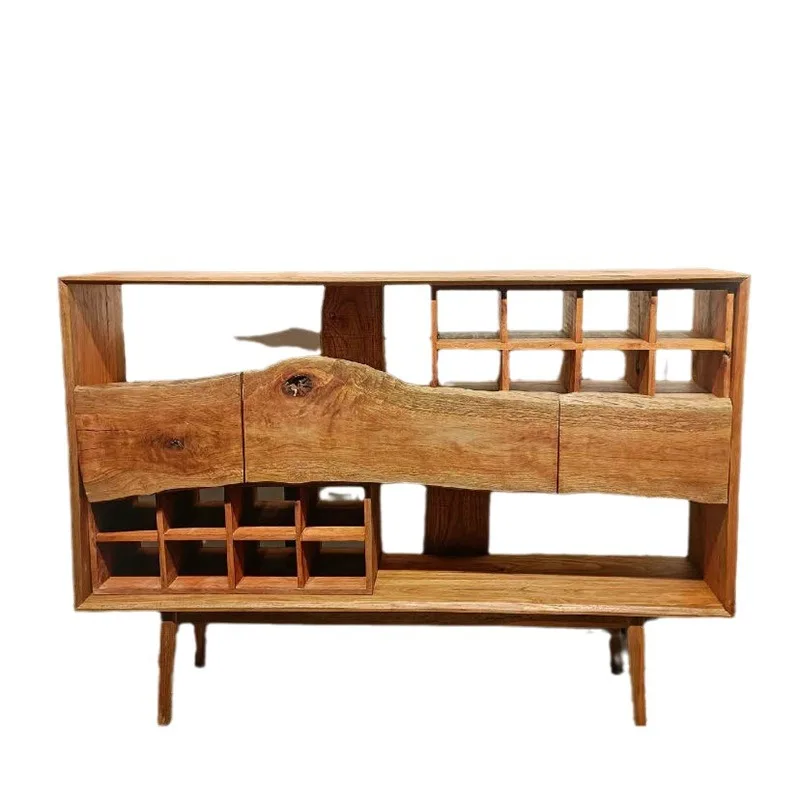 

wabi-sabi wind, teacup holder, display rack, side cabinet solid wood storage rack, new Chinese furniture