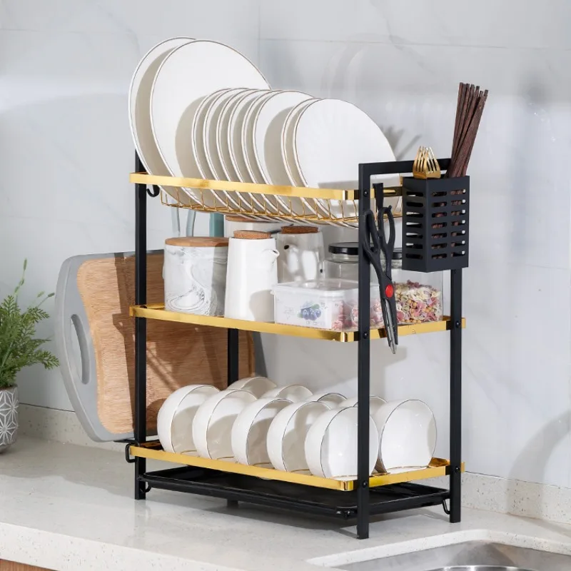 

Kitchen Dish Drain Rack Double-layer Tableware Storage Rack Tableware Shelf Drain Basket Sink Dishwasher Dish Rack