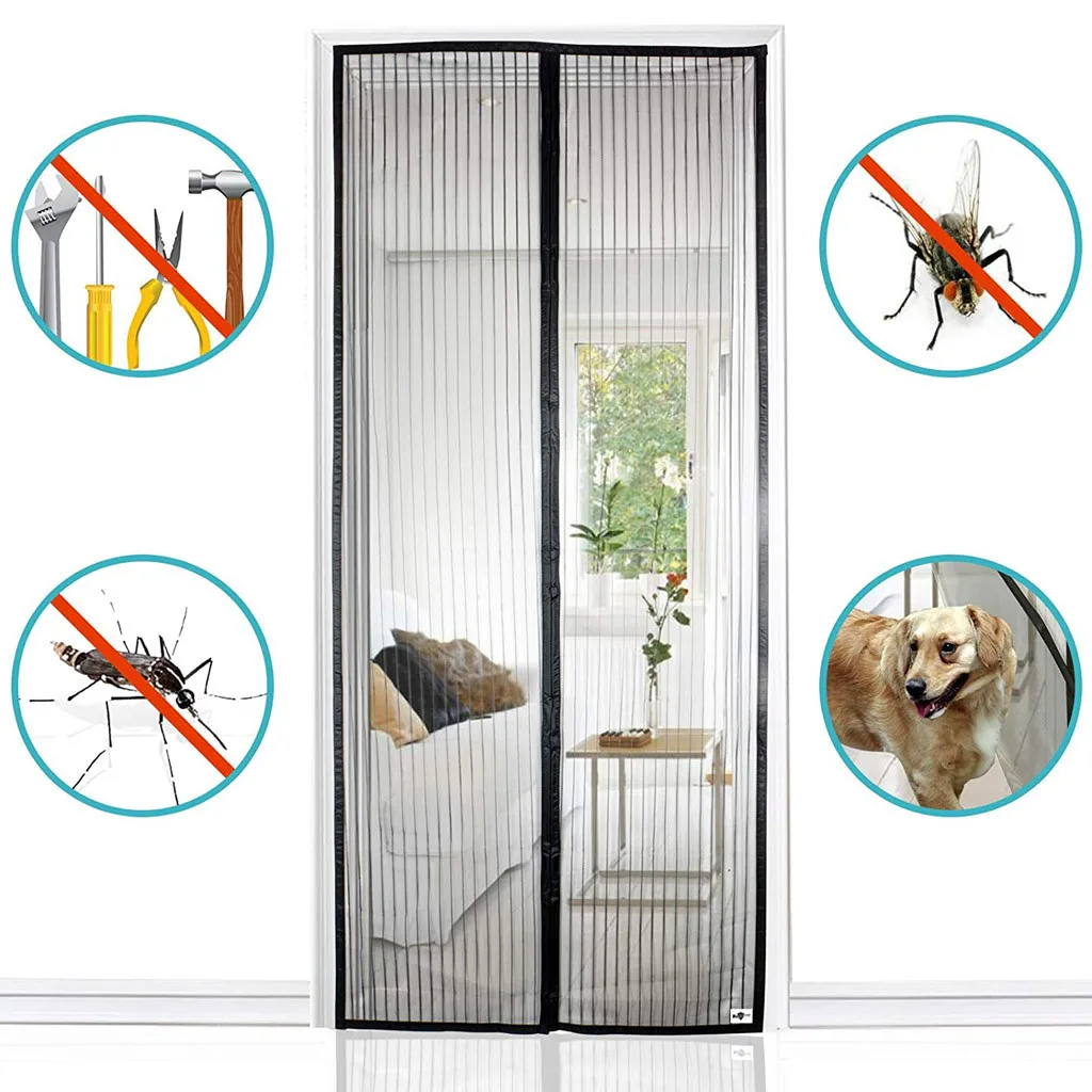 Punch-free Strong Magnetic Door Curtain Anti Bug Insect Fly Mosquito Net Side Open Style Automatic Closing Invisible Mesh Gauze