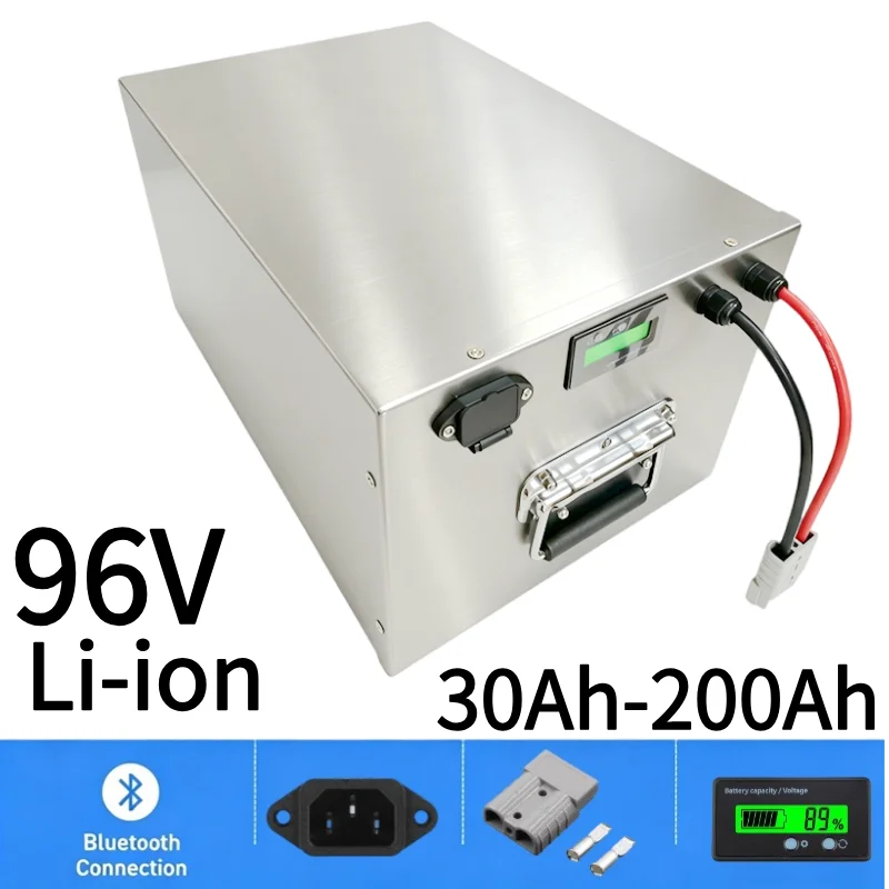 96V Lithium Battery 30Ah-200Ah Bluetooth BMS Charger Fit 5000W Motor AGV Robot Electric Scooter Motorcycle Replacement Power Pac