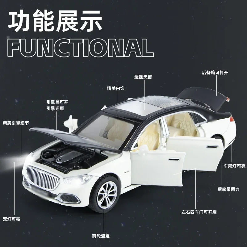 1: 32 Mercedes Benz S680 simulation alloy car model with steering sound and light feedback, children's toy ornaments