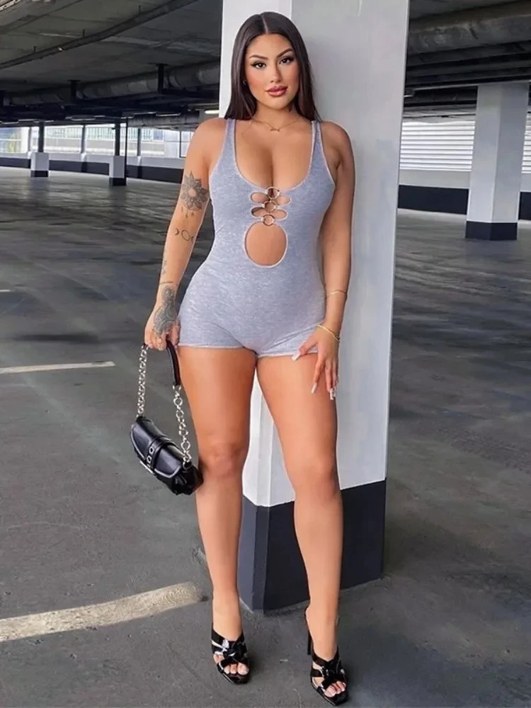 

Hollow Out Playsuit Women Rompers Sexy Bodysuit Sleeveless One Piece Jumpsuit Bodycon Monos Mujer Elegante Y2k Grunge Clothes