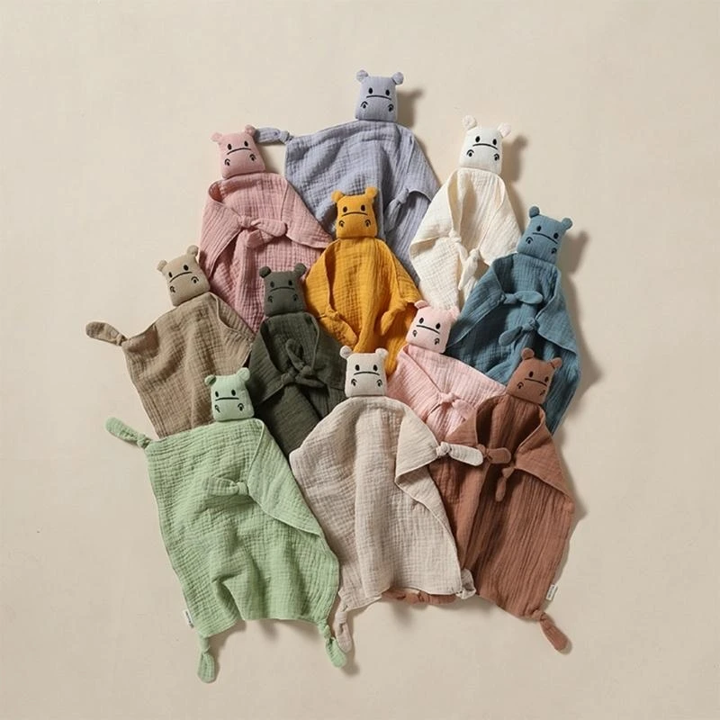 M76C القطن الشاش بطانية الأمن بطانية لطيف فرس النهر تحاضن لعبة أطفال لعبة النوم