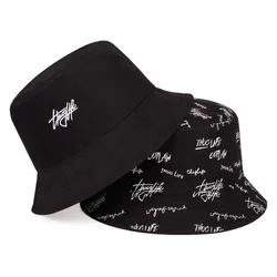 Fashion Graffiti Letters Bucket Hat For Men Women Double-sided Foldable Soft Sun Hats Outdoor Casual Fisherman Caps For Women