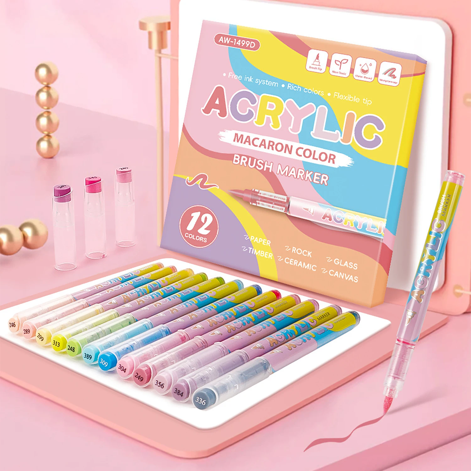 

Набор акриловых маркеров на водной основе, акриловые маркеры 12 цветов, маркеры с мягким наконечником, включает макароны и тон кожи.