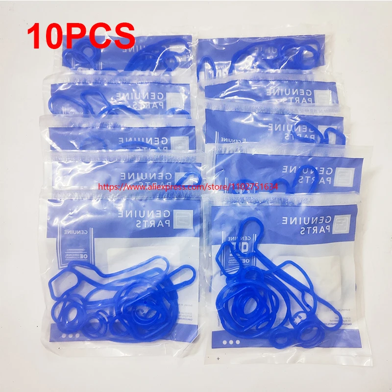 10pcs/set Cooling Oil Cooler Gasket Seals Blue For Chevrolet Cruze 1.6L 1.8L Sonic Astra Zafira OEM# 55354071 24445723 55354072