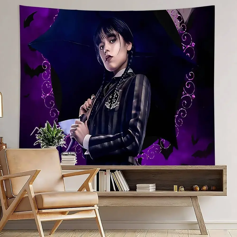 تلفزيون W-WednesdayS Addams نسيج الجدار الشنق نسيج آرت ديكو بطانية الستار معلقة في المنزل غرفة نوم غرفة المعيشة ديكور
