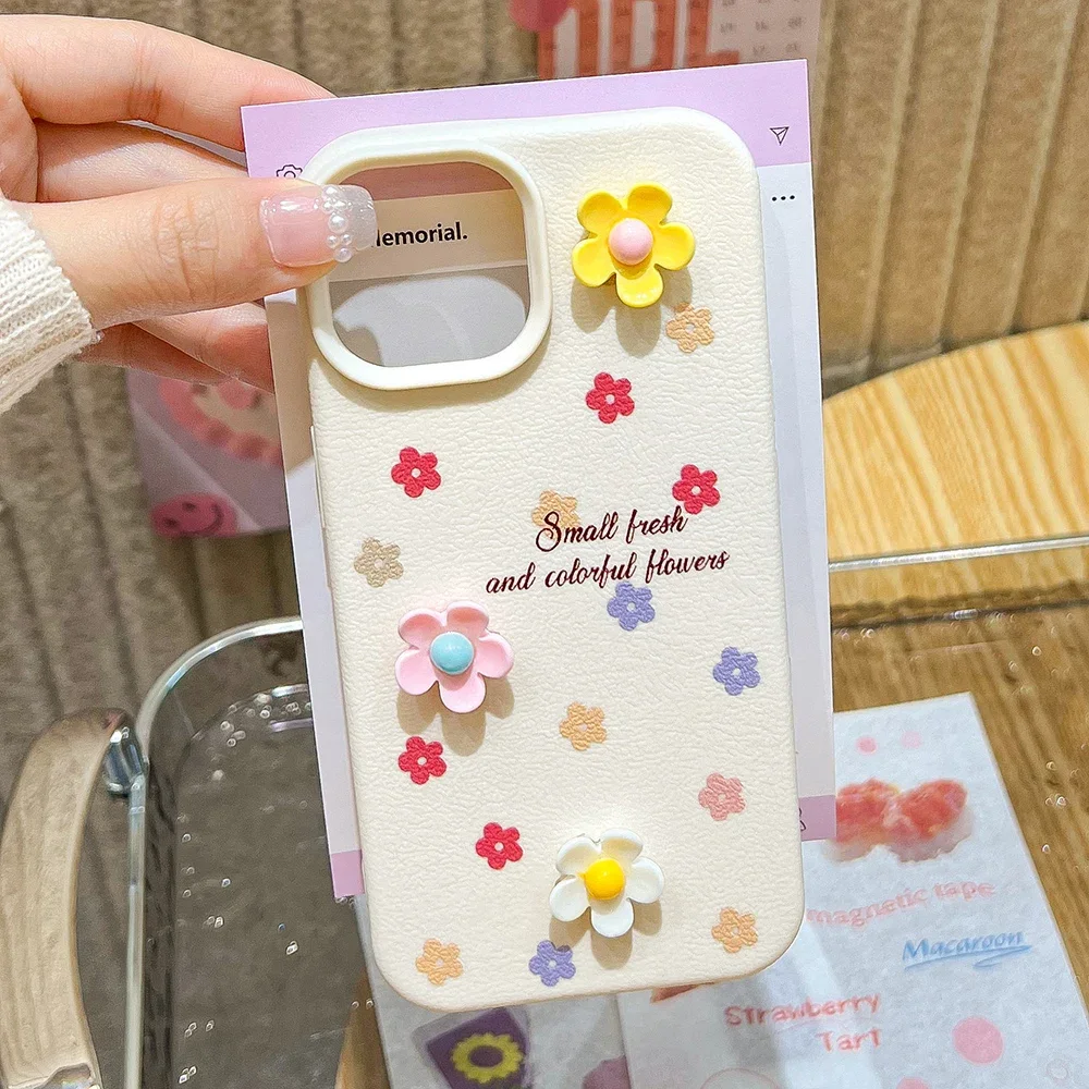 

Cute 3D Flower Phone Case For iPhone 16 Pro Case iPhone 13 11 15 12 14 Pro Max Soft Candy Color Lichee Pattern Silicone Cover