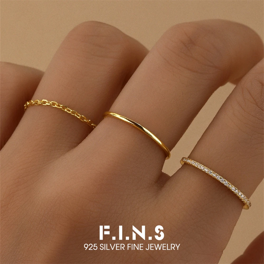 

F.I.N.S, 3 шт., стерлинговое серебро S925, минималистичный простой браслет с цирконом, кольцо в Корейском стиле, простые линии, штабелируемые на палец, ювелирные изделия, подарки