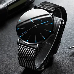 Men's Fashion Ultra Thin Watches Business Stainless Steel Mesh Quartz Watch High Quality Atmosphere Luxury Fashion