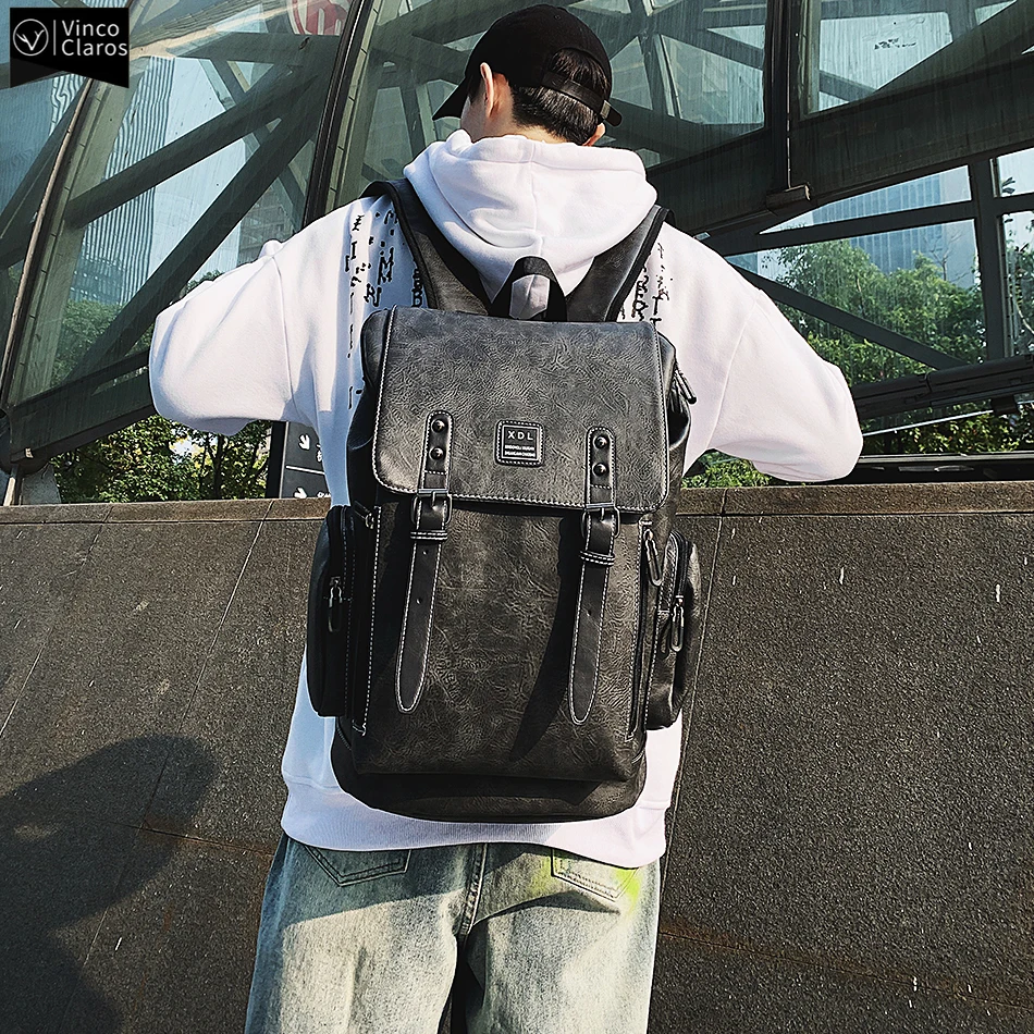 VC Vintage Soft Leather Men's Backpack High Quality Luxury Designer Backpacks for Men Fashion University Bags Urban Man Backpack