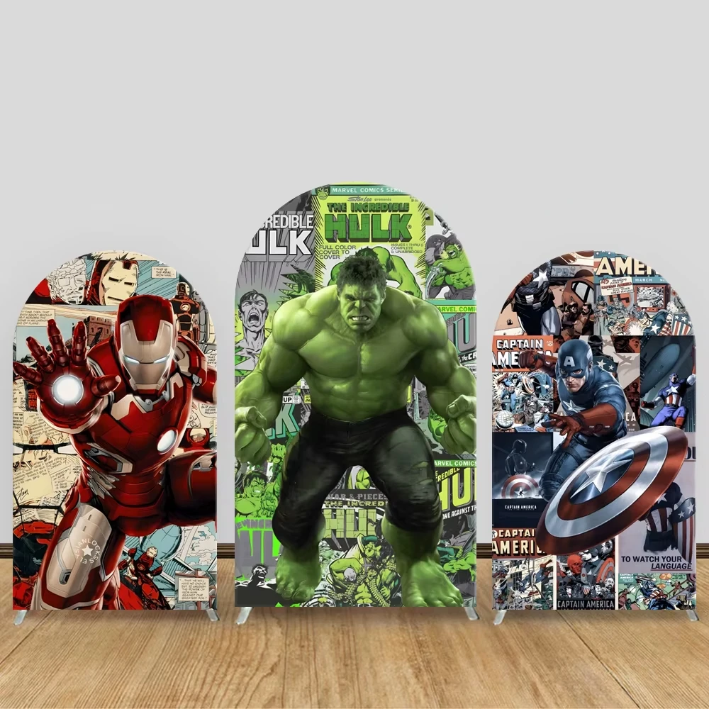 

Avengers Arched Background Marvel Hulk Captain America Iron Man Photography Backdrop Children Boy Birthday Party Decoration Prop