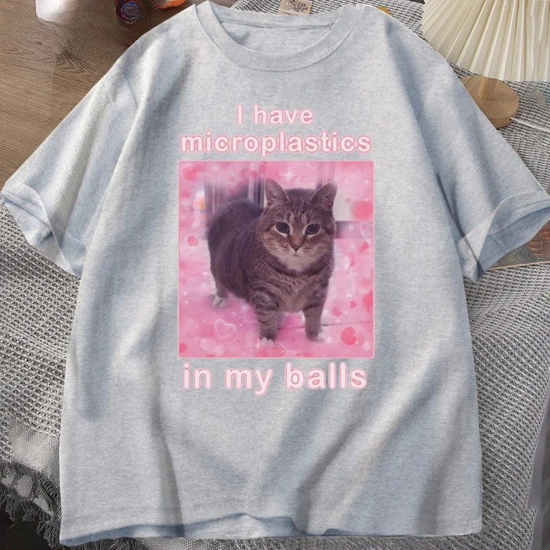 Ich habe Mikroplastik in meinen Hoden Lustiges Katzen-Meme T-Shirt für Männer und Frauen Dumm und Verrückt T-Shirt Goofy Ahh Katzen-T-Shirt Harajuku Herren-T-Shirts – Detail 5