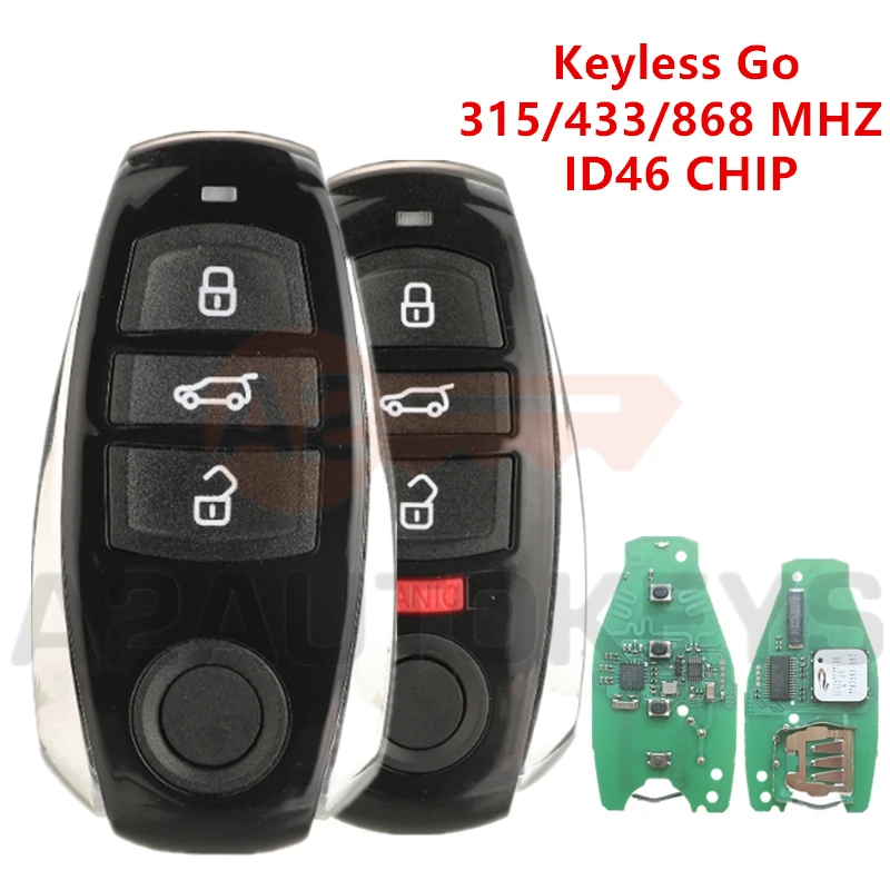 

A2AUTOKEYS 3/4 Buttons 315/433/868 MHZ ID46 Chip Proximity Keyless Go Car Remote Key For VW Volkswagen Touareg 2010-2018