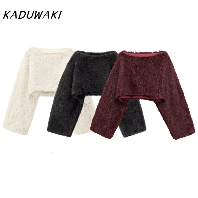 

KADUWAKI Gradient Fluffy Fur Coats Women Turtleneck Long Sleeve Straight Outerwear Female 2025 Winter Thick Warm Short Jackets