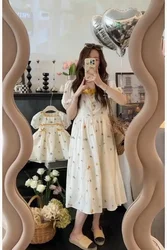 Family Matching Clothes Summer Embroidery Floral Dress Mother Daughter Cotton Dress Women Dress Baby