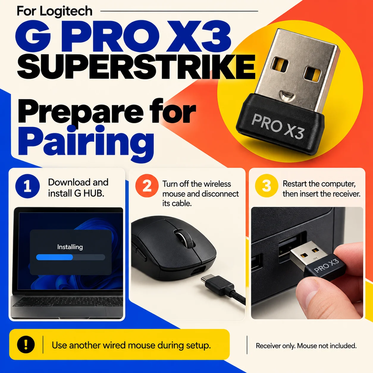 For Logitech G PRO X3 SUPERSTRIKE Mouse Receiver-USB Dongle Plug Adapter 8K Ready ,Wireless Gaming Mouse Replacement Accessories