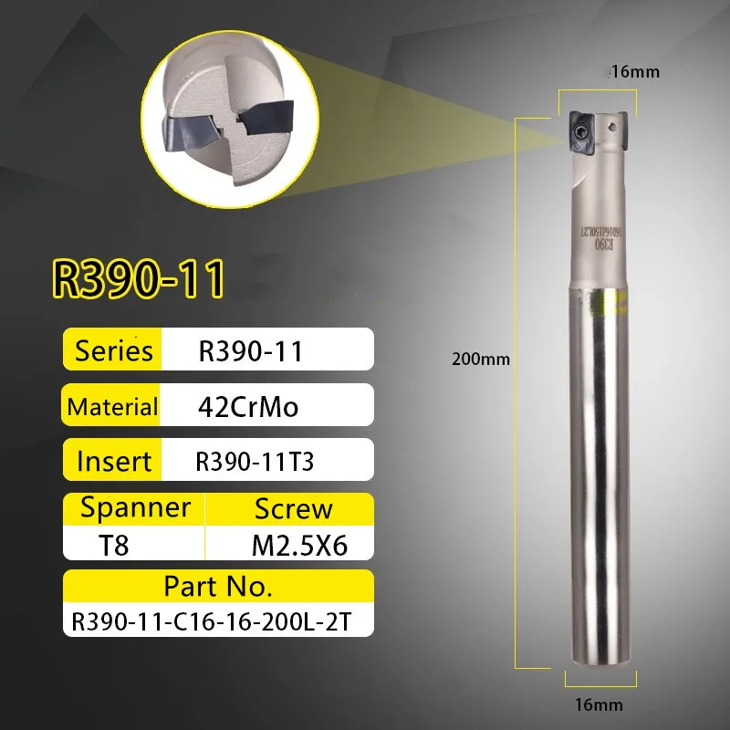 R390-11 롱 밀링 커터 인서트 RPMWU8T2 거치대 러핑 포켓 슬롯 플런저 숄더 복사 밀링