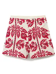 XNWMNZ Women's Fashion 2024 Bermuda Embroidery Shorts Women Retro High Waist Side Zipper Versatile Female Chic Shorts