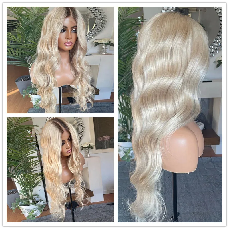 

Длинный блондинный парик с эффектом омбре 13x4, парик спереди, средний золотистый блондин, свободный волнистый парик для женщин, повседневное использование, модный косплей, вечерние, бесклеевой