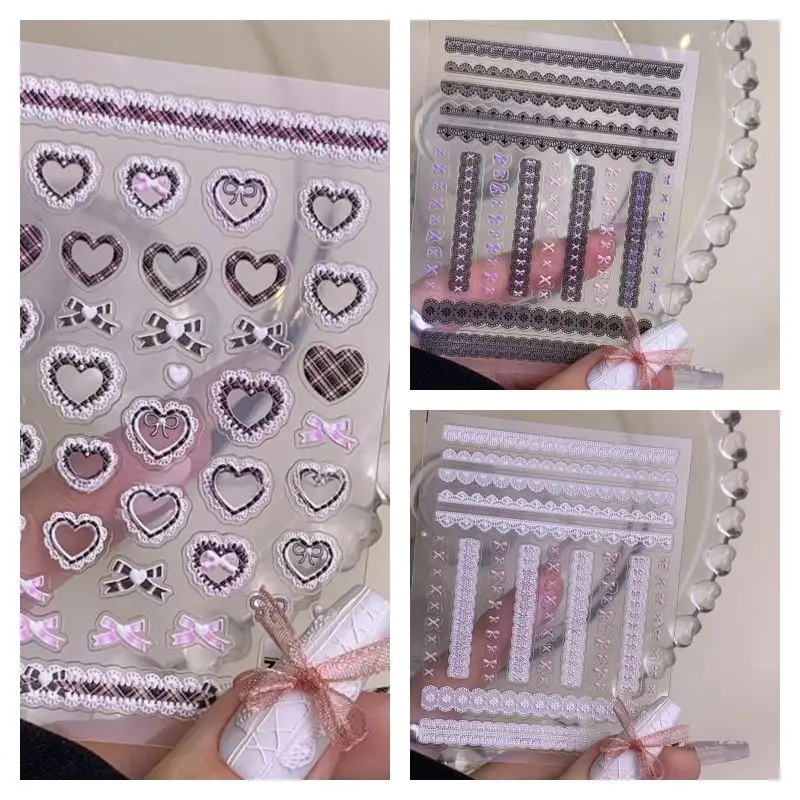 1/3pcs 5D Relief Sweet Pink Bowknot Lace Stickers DIY Phone Camera Kpop Toploader Deco Stickers Kawaii Girls Gifts