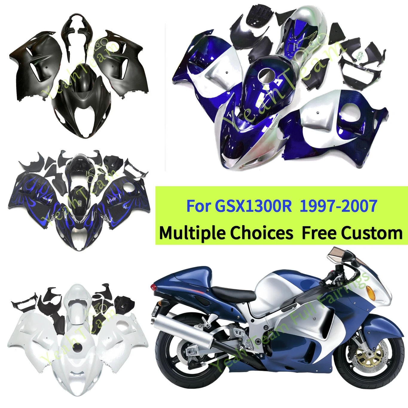 

ABS Injection Fairing kit For SUZUKI Hayabusa GSX1300R GSXR 1300 CC 97-07 2003 2004 2005 2006 2007 ABS Plastic Body Silver Blue